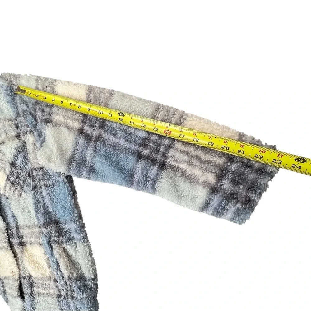 Hollister Blue Plaid Sherpa Shacket Oversized Shirt Jacket Size L Cozy Cabincore